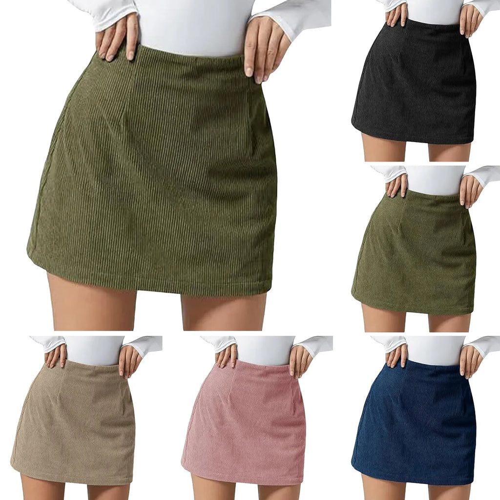 A Line Midi Skirt Womens Casual High Waist Pleated Skirt with Pocket Sexy Women Pleated Skirts