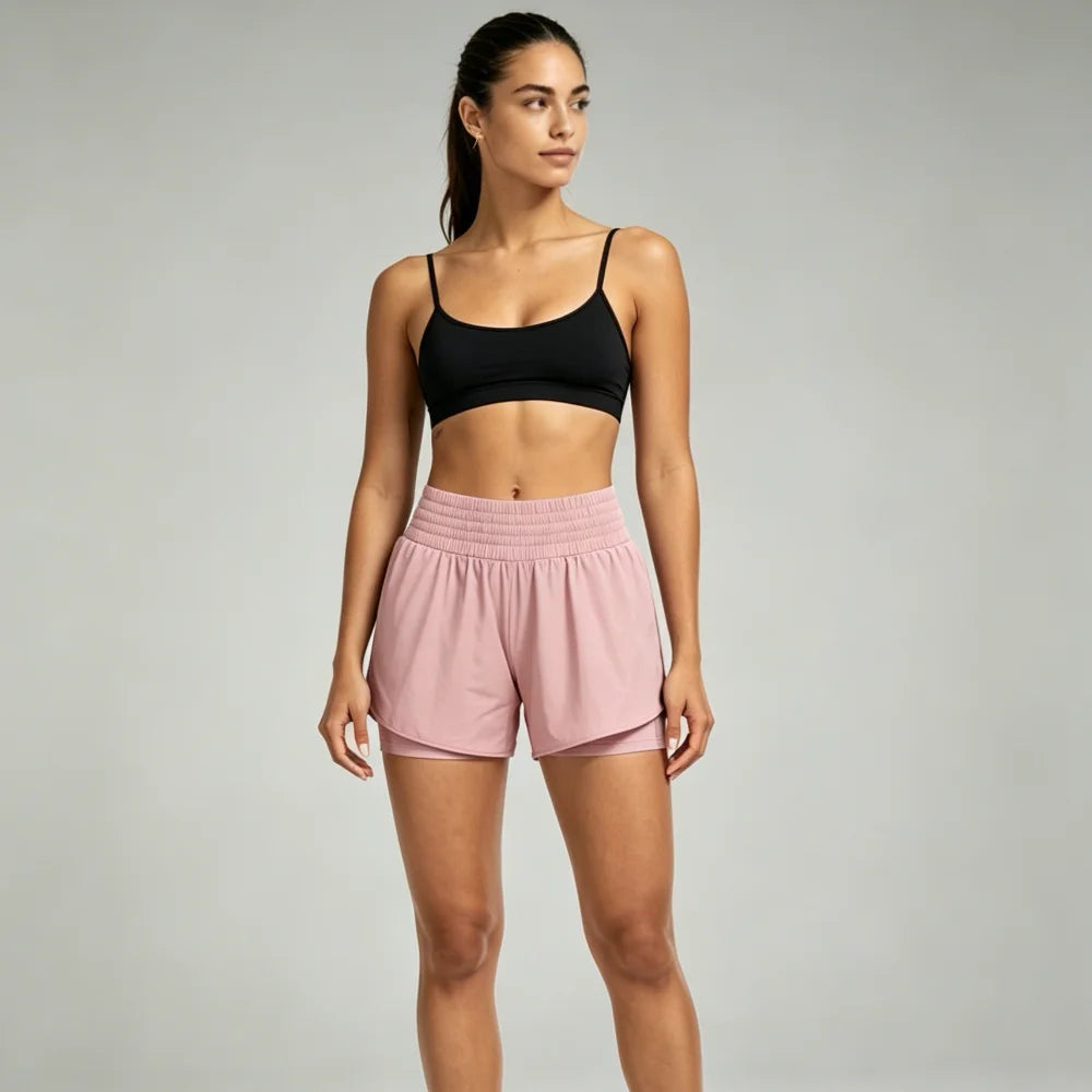 Women'S Summer New High Waist Two-In-One Quick Drying Shorts with Zipper Pocket and Loop for Fitness Running Yoga