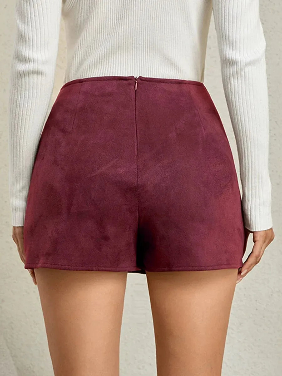 New in 2026 Autumn Winter Suede Skirts Shorts Elegant Office Lady Casual High Waist Bottoms