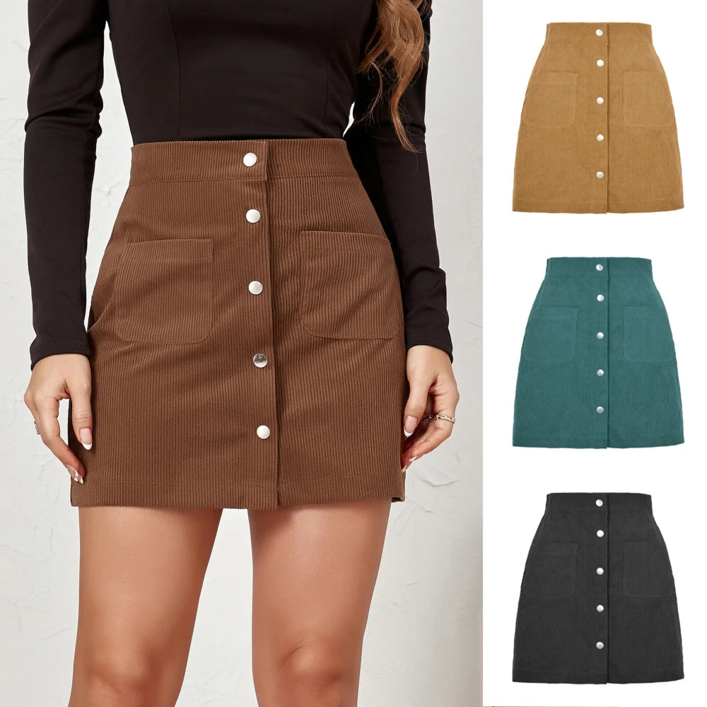 Casual Corduroy Mini Skirt