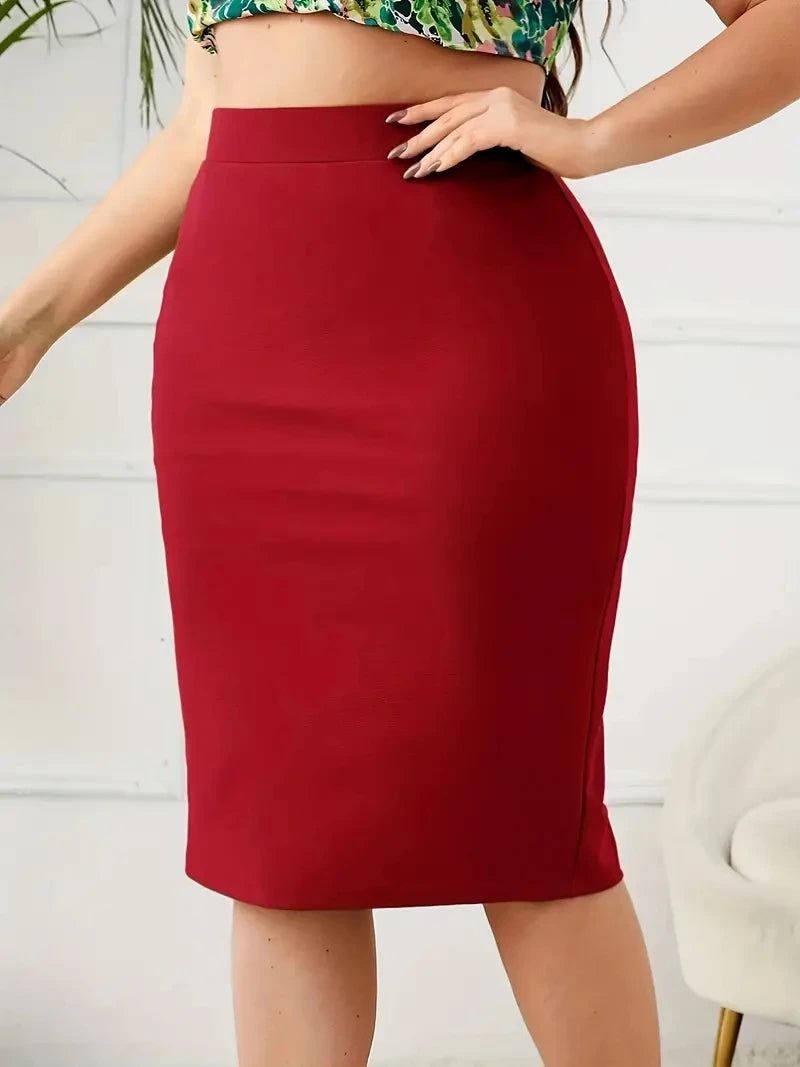 Plus Size High Waist Slit Skirt