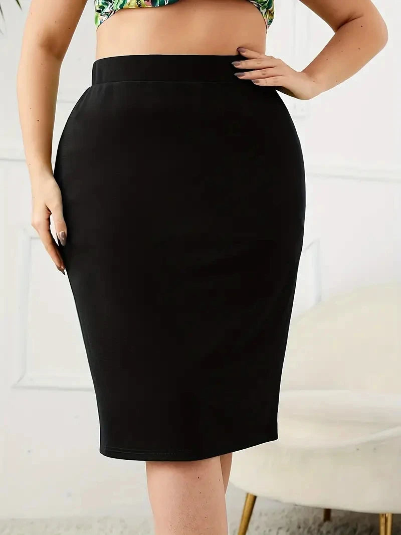 Plus Size High Waist Slit Skirt