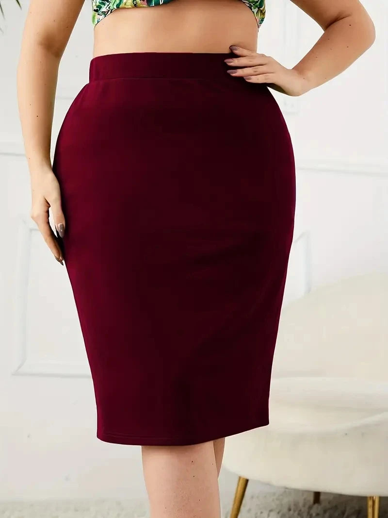 Plus Size High Waist Slit Skirt