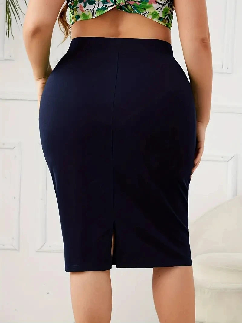 Plus Size High Waist Slit Skirt