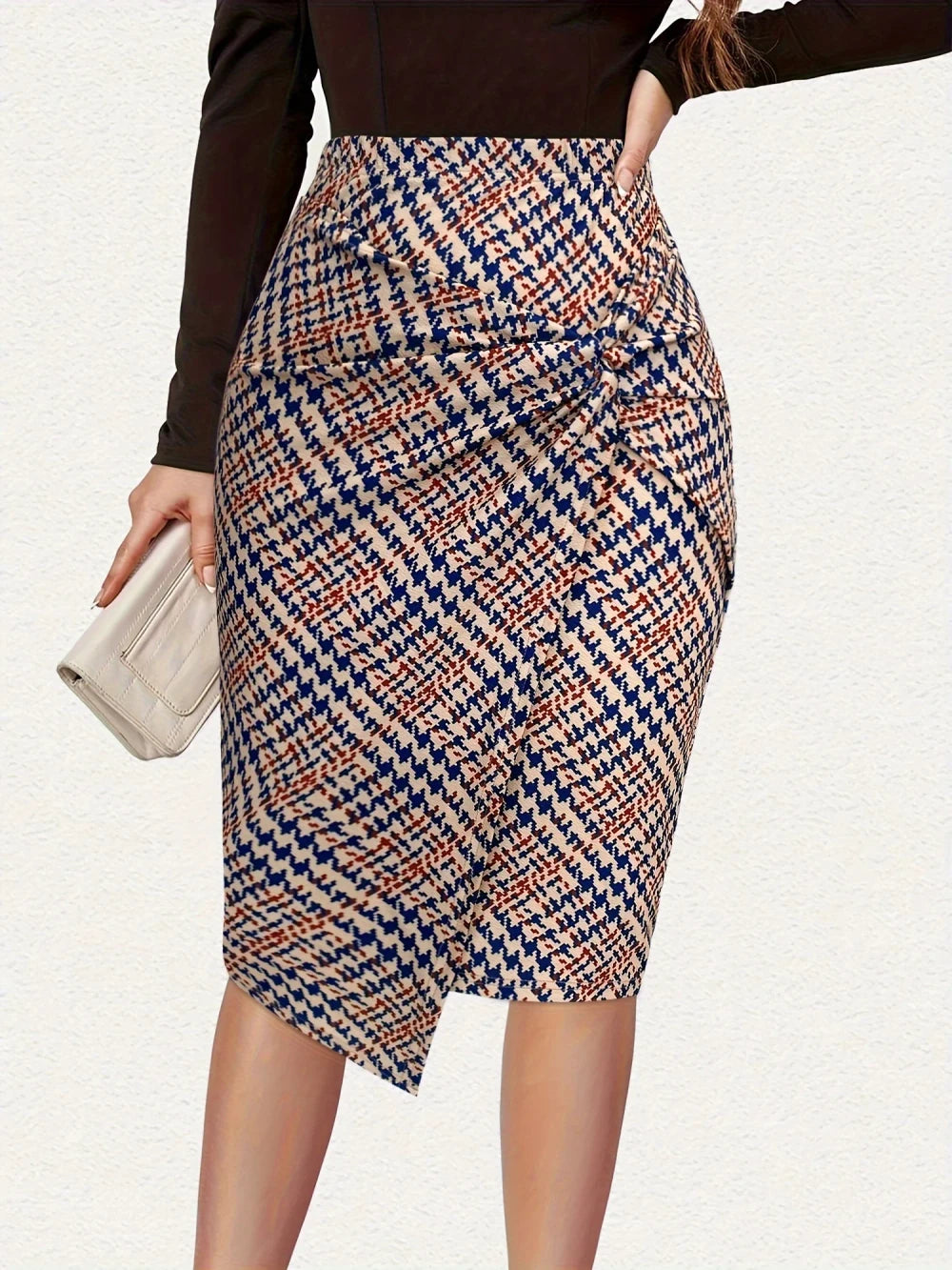 Houndstooth Asymmetrical Pencil Skirt