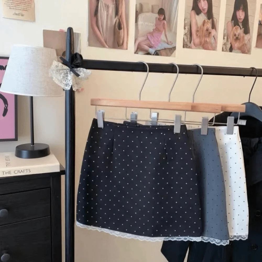 Polka Dot Lace Mini Skirt