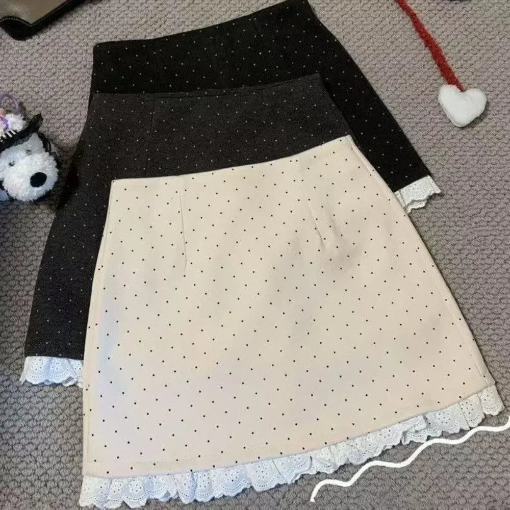 Polka Dot Lace Mini Skirt