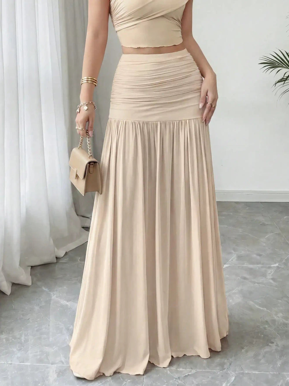 Pleated Slimming Midi Skirt