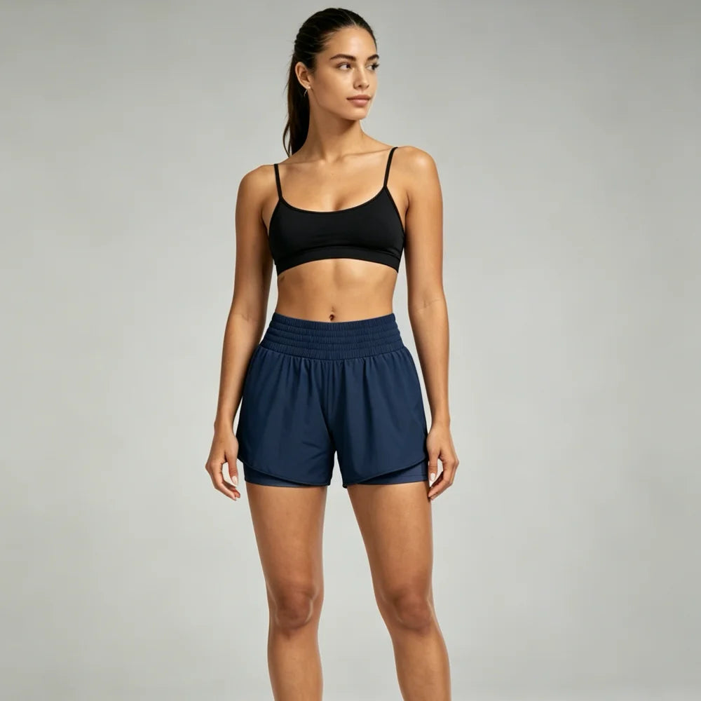 Women'S Summer New High Waist Two-In-One Quick Drying Shorts with Zipper Pocket and Loop for Fitness Running Yoga