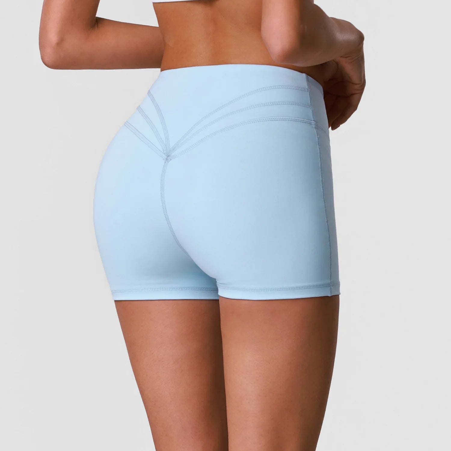 Naked Sensation High Waist Fitness Yoga Shorts Cross V Waist Butt Lifting Three Quarter Length Running Sports Shorts for Women