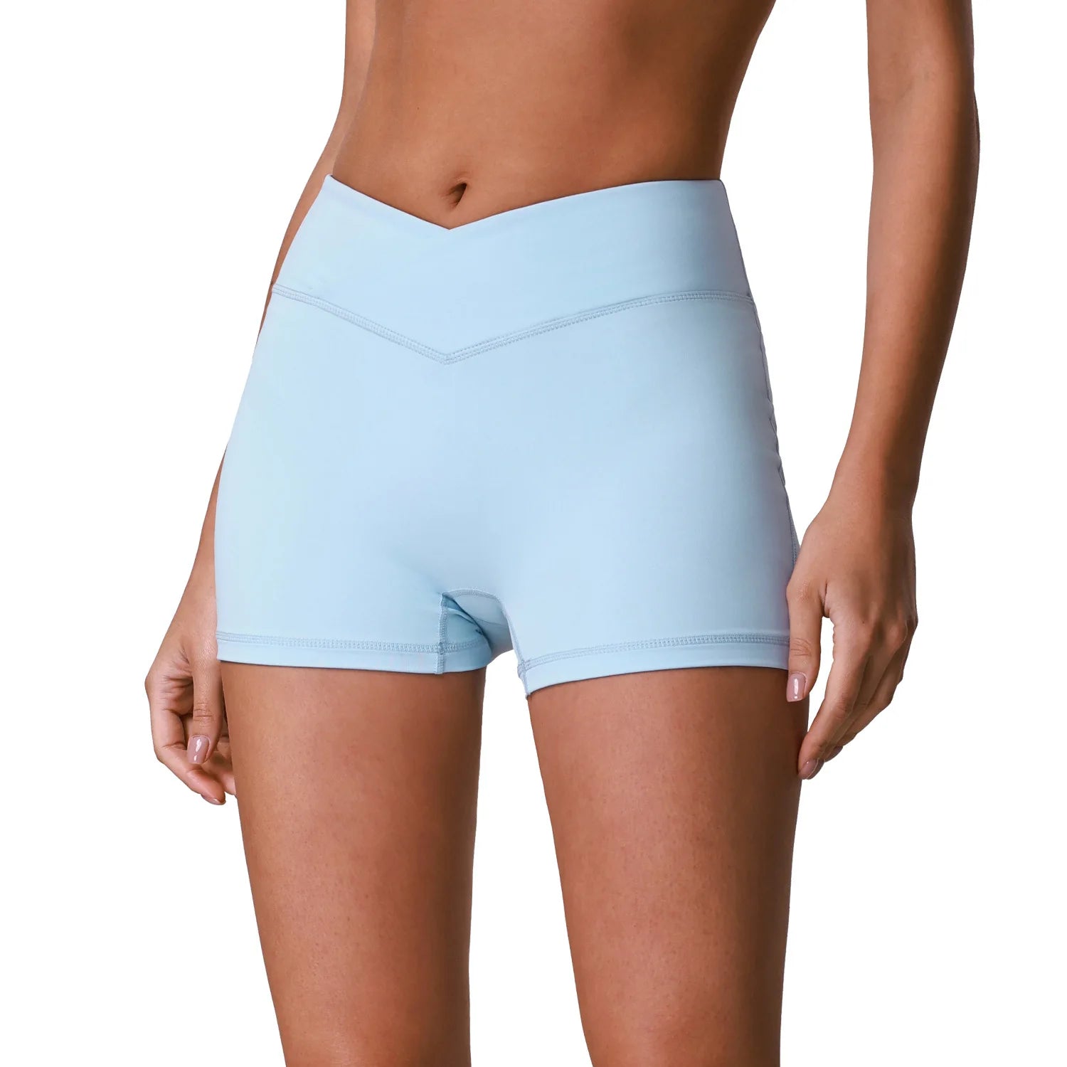 Naked Sensation High Waist Fitness Yoga Shorts Cross V Waist Butt Lifting Three Quarter Length Running Sports Shorts for Women