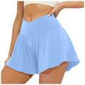 Women'S High Waisted Sport Shorts Double Layered Flowing Tennis Fitness Running Shorts Female Summer Casual Solid Short Pants