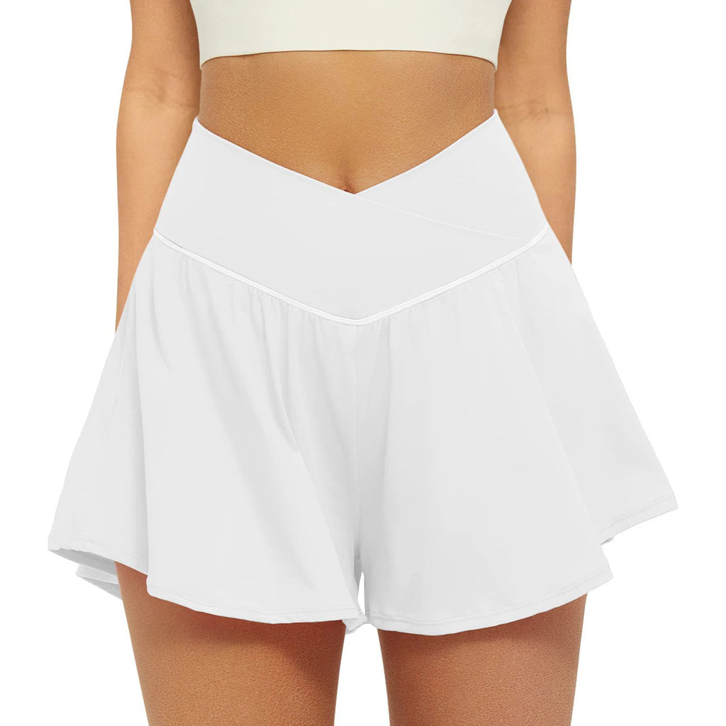 Women'S High Waisted Sport Shorts Double Layered Flowing Tennis Fitness Running Shorts Female Summer Casual Solid Short Pants