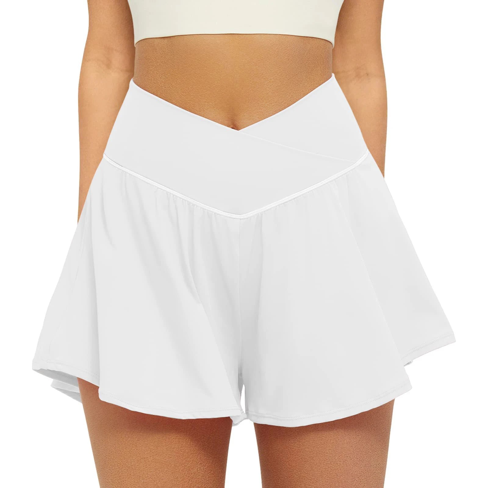 Women'S High Waisted Sport Shorts Double Layered Flowing Tennis Fitness Running Shorts Female Summer Casual Solid Short Pants