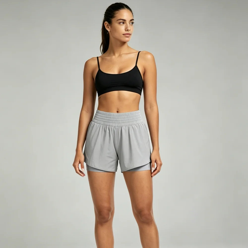 Women'S Summer New High Waist Two-In-One Quick Drying Shorts with Zipper Pocket and Loop for Fitness Running Yoga