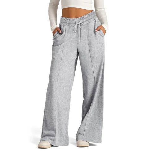 2026 Spring Autumn Womens Wide Leg Sweatpants Drawstring Trousers Joggers Casual Daily Loose Elastic Pure Color Womens Pants