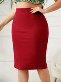 Summer plus Size Solid Slim Skirt, Casual High Waist Slit Skirt, Women'S plus Sizeclothing