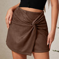 Irregular Slim Fit Skirts Pants Women Autumn Winter Faux Suede Mini Skirts Woman Streetwear Folds Knot A-Line Skirt Mujer