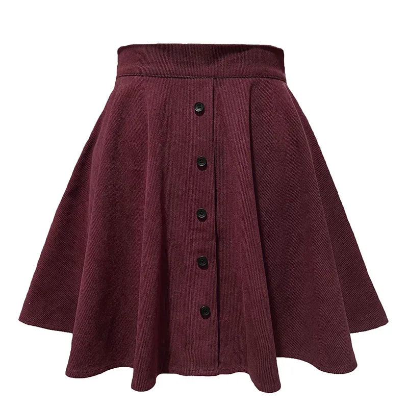 Fashion High Waist Pleated Fluffy Skirt Women Elegant Single-Breasted Design Corduroy A-Line Skirts Autumn Winter Mini Skirts