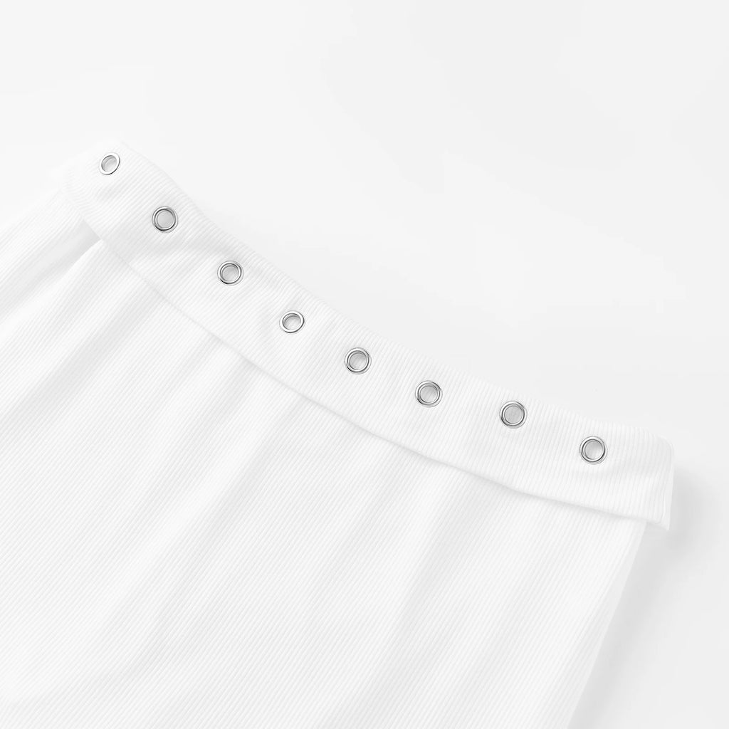 Women'S Summer Solid Color Slim Fit Skirt High Waist Eyelet Embellished Short Skirts for Daily Wear