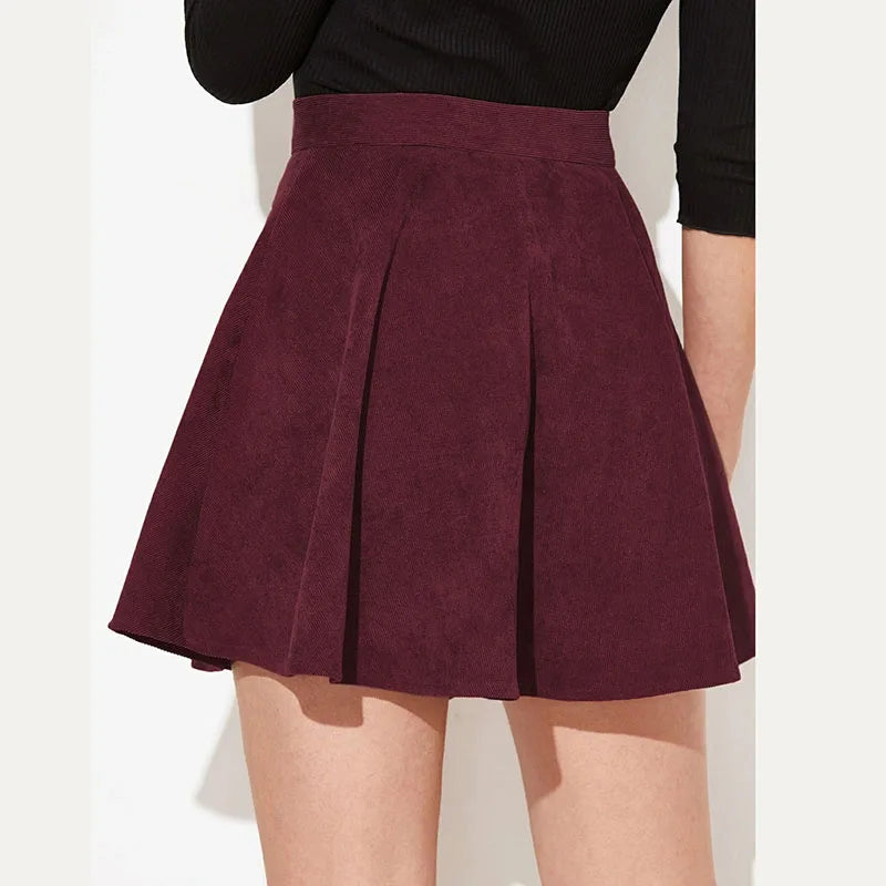 Fashion High Waist Pleated Fluffy Skirt Women Elegant Single-Breasted Design Corduroy A-Line Skirts Autumn Winter Mini Skirts