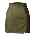 Autumn Winter Suede Short Skirts Women Sexy Split Bodycon Mini Skirt Woman Vintage Streetwear Zipper High Waist A-Line Skirts