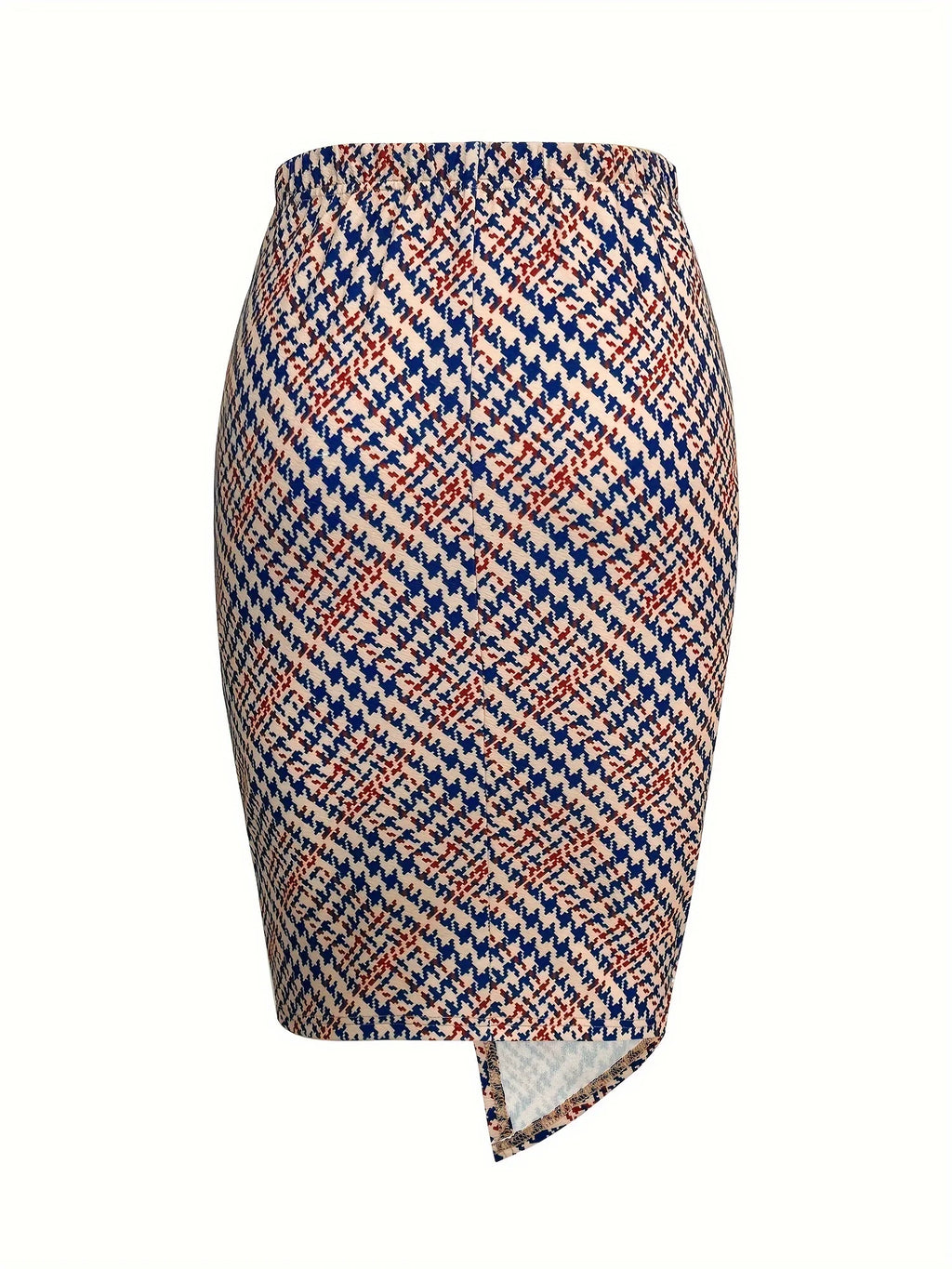 Women'S Houndstooth Print Pencil Skirt | Twisted Knot Midi Skirt with Asymmetrical Hem