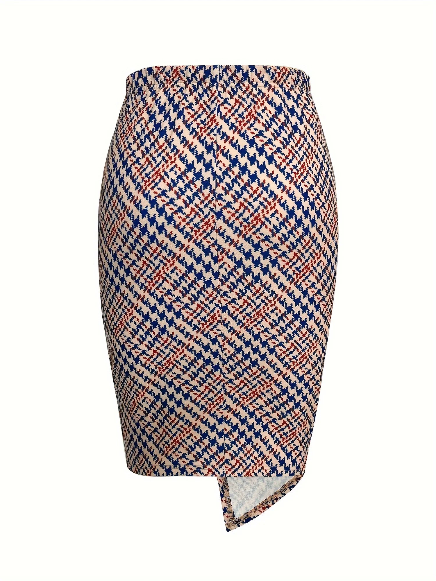 Women'S Houndstooth Print Pencil Skirt | Twisted Knot Midi Skirt with Asymmetrical Hem