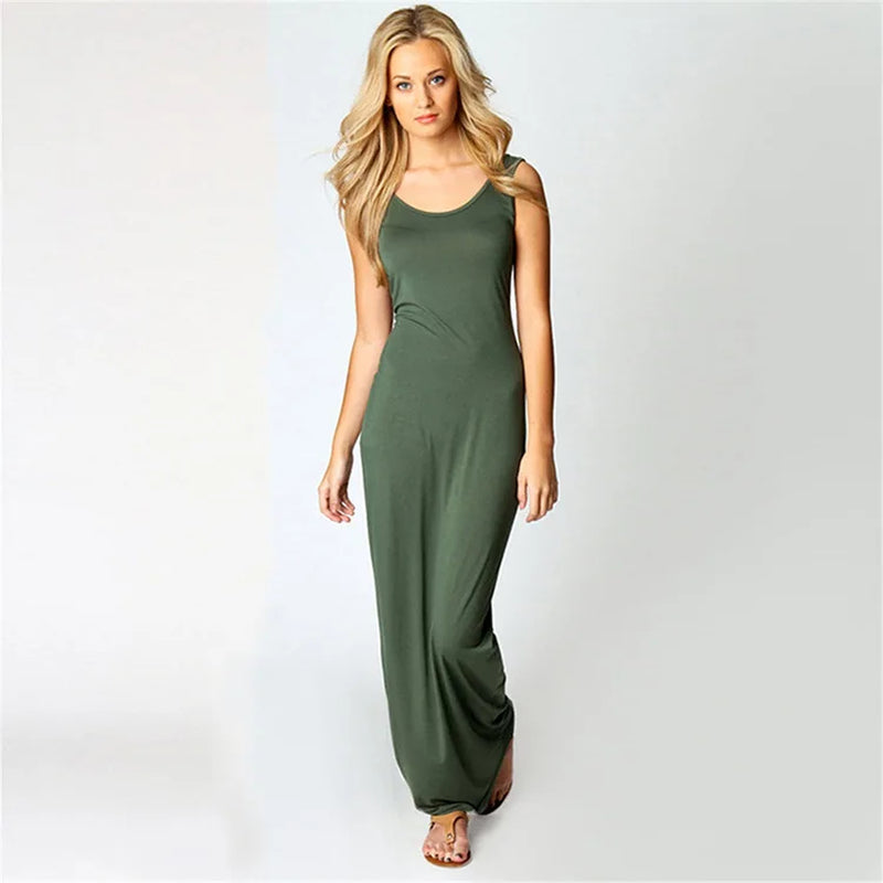 Women‘S Maxi Dress Sleeveless Bodycon Long Dress Elegant Casual Homewear Spring Summer Cool Solid-Color Dress