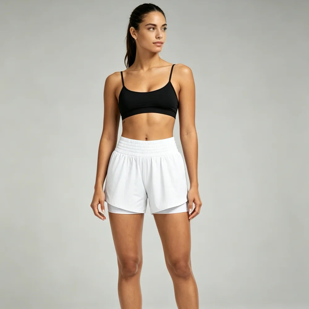 Women'S Summer New High Waist Two-In-One Quick Drying Shorts with Zipper Pocket and Loop for Fitness Running Yoga