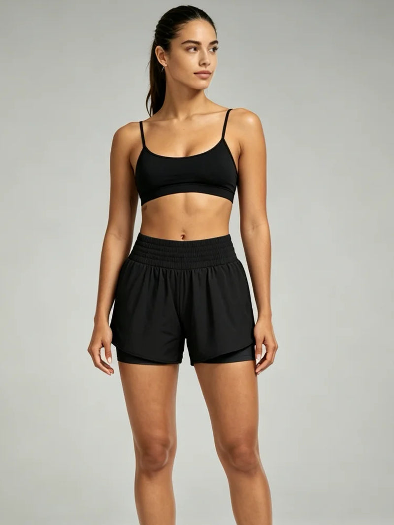 Women'S Summer New High Waist Two-In-One Quick Drying Shorts with Zipper Pocket and Loop for Fitness Running Yoga